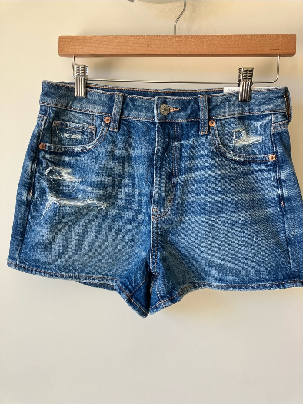 AMERICAN EAGLE Strigid Mom Short Distressed Mid Blue Denim Size 4 NWT